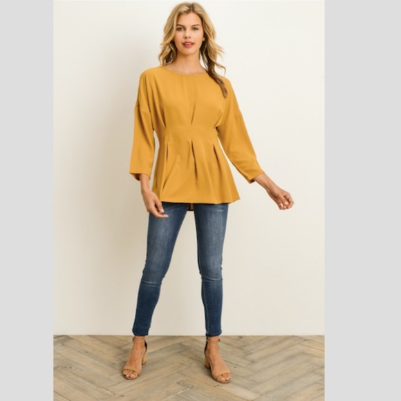 GILLI Banded Waist Mustard Yellow Blouse NWT - Picture 2 of 6